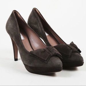 Prada Brown Suede Platform Bow Pumps
